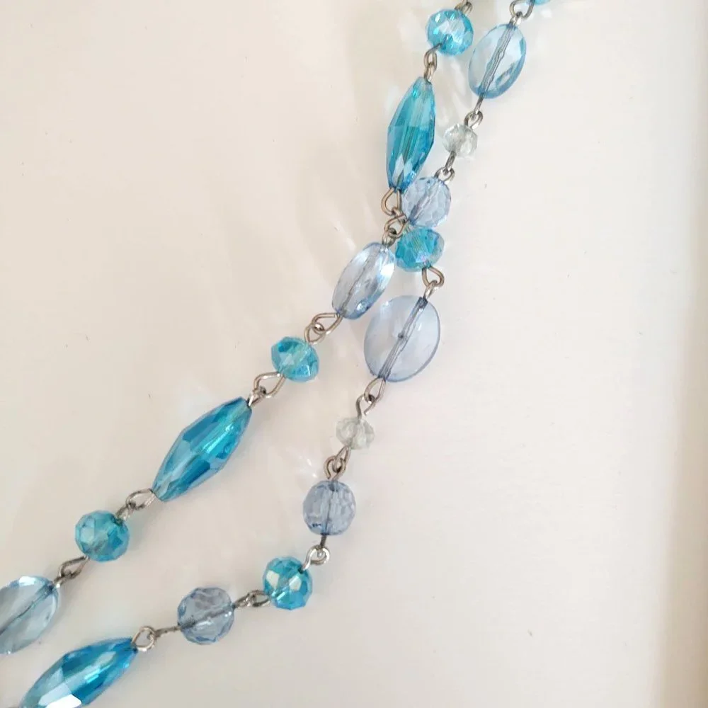 Long double strand blue beaded necklace